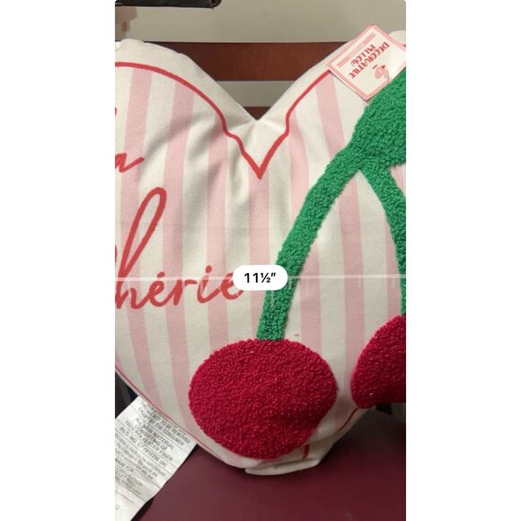 Target “Ma Cherie” Heart Cherries Plush Pillow Pink Stripes 12” New - Picture 2 of 2
